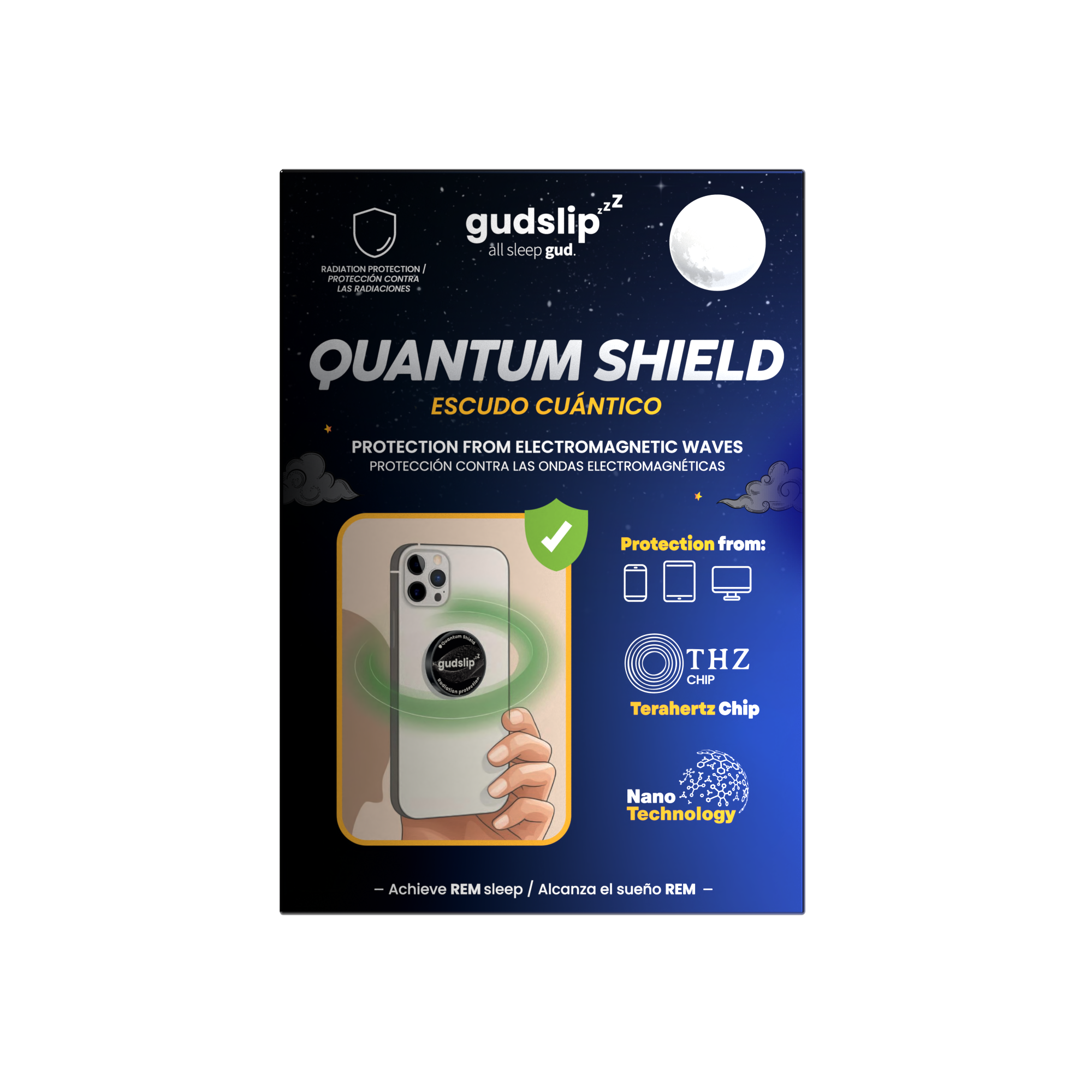 Balení Quantum Shield – zařízení pro ochranu před zářením z mobilních zařízení